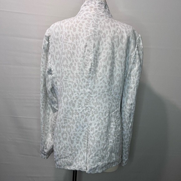 Joie Mehira Linen Blazer Silver Fox Leopard Print White Gray Size 12 - Picture 7 of 11